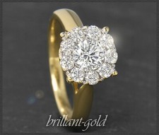 Diamant Ring mit 1,18ct, Solitär Brillant mit 0,63ct, 750 Gelbgold Cocktailring