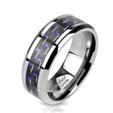 Titan Ring Silber Carbon Inlay Schwarz Blau Herren Damen Partnerring Ehering