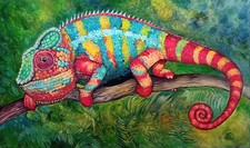 Ölgemälde Chamäleon bunt