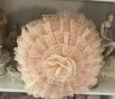 Boudoir Kissen Rose/Lachs  Shabby Spitze Rund Spitzenkissen Frankreich