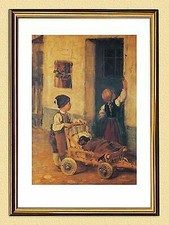 Der kranke Dackel Kinder Bollerwagen Franz von Defregger A3 05 Gerahmt