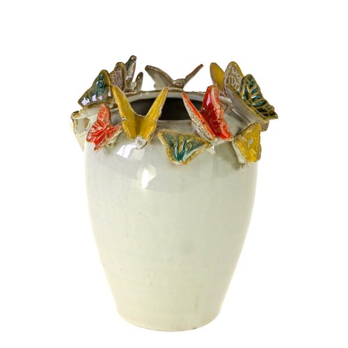 Vase mit schmetterling weiß - mit,