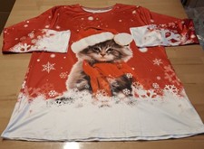 Weihnachtspullover Langarm für Damen - Motiv Katze - Gr. XXL