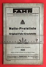 Netto Preisliste FAHR Gottmadingen 1938 Landmaschinen Ersatzteile ( F20333