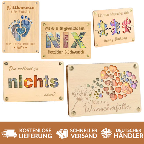 Geldgeschenk karte aus holz - aus,