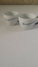 2 Cappuccinotassen von Seltmann Weiden, 1131, weiß mit blauem Henkel, gebraucht