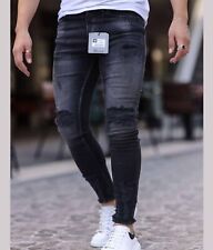 Herren Jeans Hose Skinny  Slim Fit Stretch Röhrenjeans Schwarz Zerrissen 17549