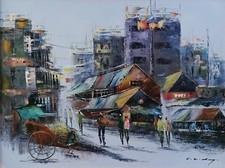 Ölgemälde auf Tafel, gerahmt