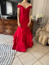 Elegantes Maxi Kleid Damen Abendkleid bodenlang mit Schleppe rot, Größe XS
