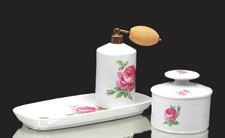 Porzellan Parfumflakon Zerstäuber Deckeldose Schale 4tlg Waschtisch SET Comtesse