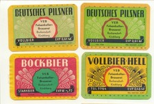 4 sehr alte Bieretiketten Burkersdorf Kirchberg - 70er Jahre