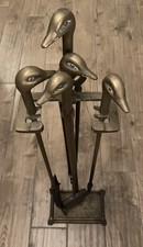 RAR Art Deco Messing Feuerbegleiter "Ente oder Gans" mit Griff Vintage Set