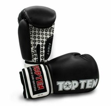 TOP TEN FIGHT LEDER Boxhandschuhe 10 12 UZ schwarz grün Boxen Kickboxen MMA Thai