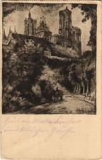 Old postcard laon - postcard, driveway