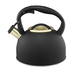 Wasserkessel mit Pfeife Wasserkocher Teekessel Edelstahl Induktion 2,5 L schwarz