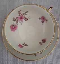Thomas Mokkatasse & Untertasse Elfenbein Blumendekor Goldrand Porzellan Vintage