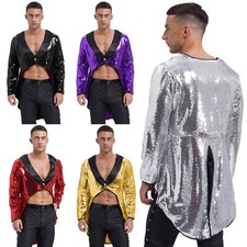 DE Freebily Herren Zirkus Kostüm Zirkusdirektor Uniform Pailletten Frack Jacke 