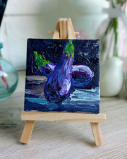 Eggplant oil painting 7x7 cm