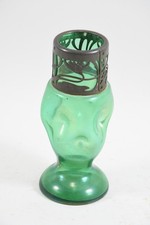 Q40U22- Jugendstil Glas Vase mit Metallmontierung um 1900