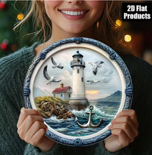 *NEU* schones deko Blech Schild Leuchtturm mit Möven 20cm Durchmesser