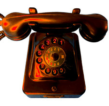 altes Telefon Bakelit schwarz von 1954 Telefonbau und Normalzeit