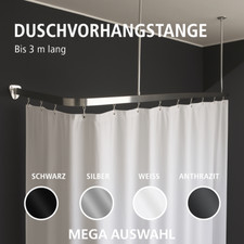 Duschvorhangstange Eckig U, L-förmig Alle Farben bis 3M Duschvorhang inkl. Haken