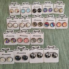 Ohrringe Handarbeit, Glas Cabochon, rund, 12 mm, Ohrstecker, Unikat