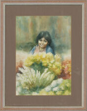 Zeitgenössisches Aquarell - Blumenmädchen