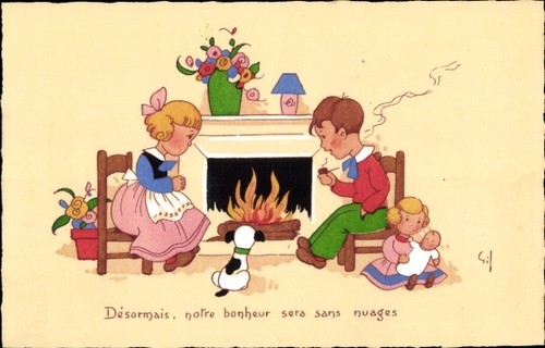 Künstler kinder kamin - ak,