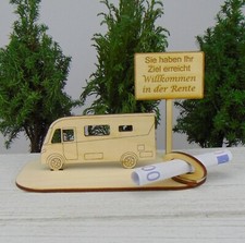 Ziel erreicht ....in Rente Wohnmobil Integriert aus Holz Geldgeschenk Gutschein 