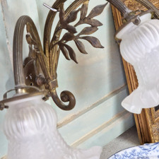 1 Paar Wandappliken, Frankreich, Messing mit Glasschirmchen, 20. JH