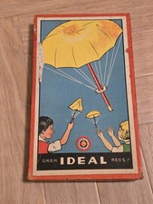 Antikes Spiel D.R.G.M. Ideal Fallschirmspiel mit Abschussgerät 1930er Original 