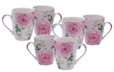 Porzellan Kaffeetasse Rosen Motiv 250ml - 6er Set - Kaffee Becher Tee Tasse Pott