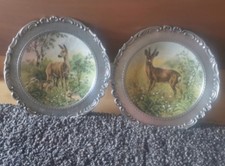 Wandteller Porzellan mit Zinnrand Jagdmotiv Reh 2 x im Set Schwarzenhammer