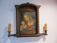 alter Hausaltar Wandaltar Maria mit Kind  Bild Kerzenleuchter sakral !