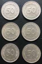 6 x 50 Pfennig BRD 1967 - 5 x G, 1 x J - zirkuliert