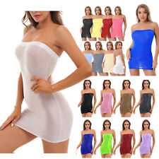 DE Damen Minikleid Öl Kleider Bandeau Bleistiftkleid Bodycon Kleid Glänzende