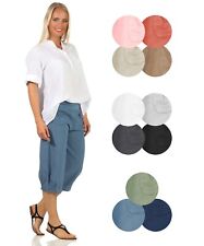 luftige Sommerhose kurz Damen - Gummibund - 100% Leinen - Caprihose - 3/4 Shorts