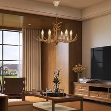 6 Hirschgeweih Kronleuchter Deckenlampen Harz Pendelleuchte Geweihlampe Harz