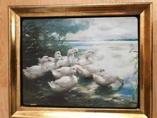 Enten am Seeufer Porzellanbild im Holzrahmen Bradex mit Zertifikat