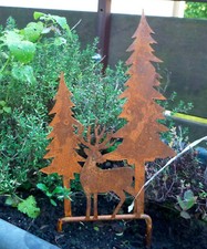 Edelrost zum Stecken Tanne mit Hirsch Beetstecker Gartenstecker Xmas Weihnachten