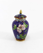 kleine Cloisonne Messing Emaille Dose Vintage Ingwer Deckeldose Blumen H10,3cm N