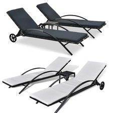 2x Sonnenliege Gartenliege Relaxliege Gartenmöbel mit Tisch Poly Rattan Liege DE