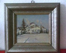 Altes, kleinformatiges Ölgemälde, winterliche Gebirgslandschaft