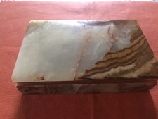 Schatulle-Schmuckkästchen-Marmor-onyx Art-mit Messing BeschlägeGeschenk-Vintage