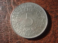 5 DM Silberadler Heiermann 1958 F, selten !!!