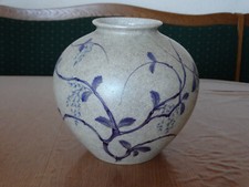 Vase 19cm Porzellan Rosenthal Kunstabt. Selb Craquele Glasur Handgemalt Blau -D