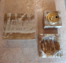 3er Set Marmor Onyx Zigaretten Etui, Feuerzeug & Achenbecher