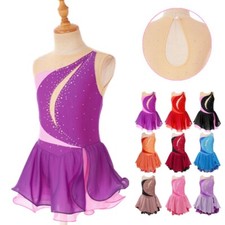 DE Kinder Mädchen Eiskunstlauf Kleid Ärmellos Tanzkleid Mit Strass Ballettkleid 