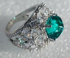 Exklusiver Damenring S 925er Ring versilbert Plattiert grünen Schmuckstein